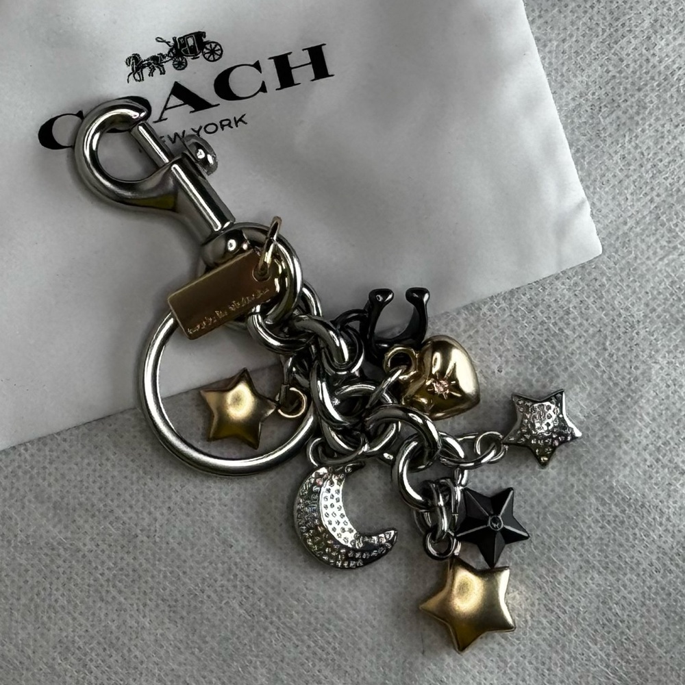 NWOT Coach Star Cluster Bag Charm, Keychain Silver, Multi CDB59 w Dustbag - Picture 2 of 3